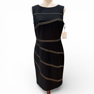 CALVIN KLEIN NWT Gold Studded Black Sheath Dress Size 8